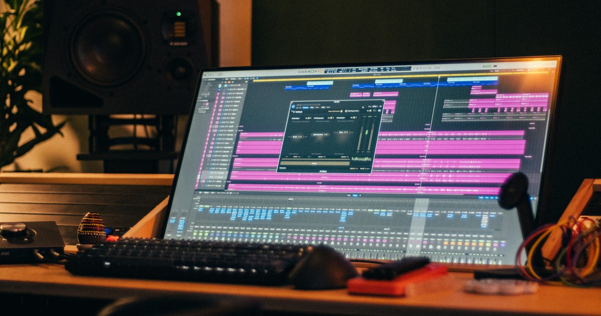 Écran affichant un logiciel d’enregistrement audio multipiste dans un home-studio